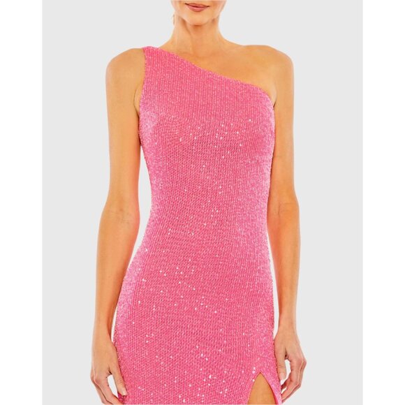 Ieena for Mac Duggal Sequined One Shoulder Draped Back Gown in Rose Size 0 - Picture 3 of 12